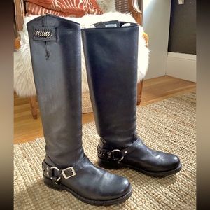 Frye Jenna Chain Tall Black Boots 7.5